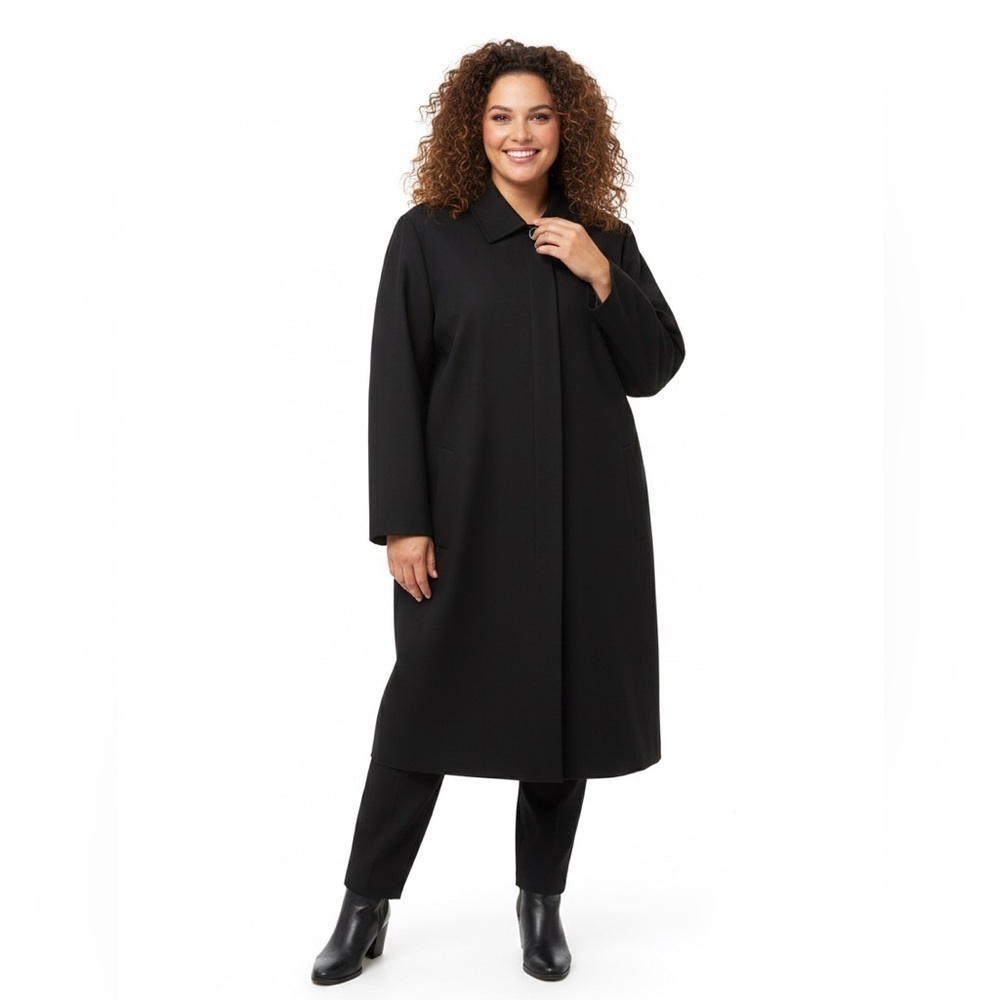 Marina Rinaldi Black Wool Blend Long Coat Made in Italy Size 23